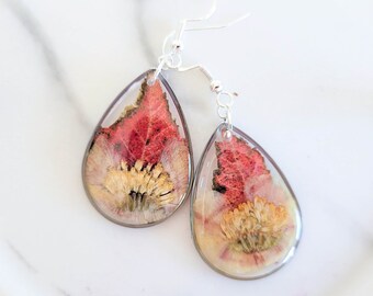 Boucles d'oreilles automne, bijoux feuilles d'automne, boucles d'oreilles fleurs véritables, bijoux en résine, cadeaux automne, bijoux nature, bijoux botaniques, cadeaux automne pour elle