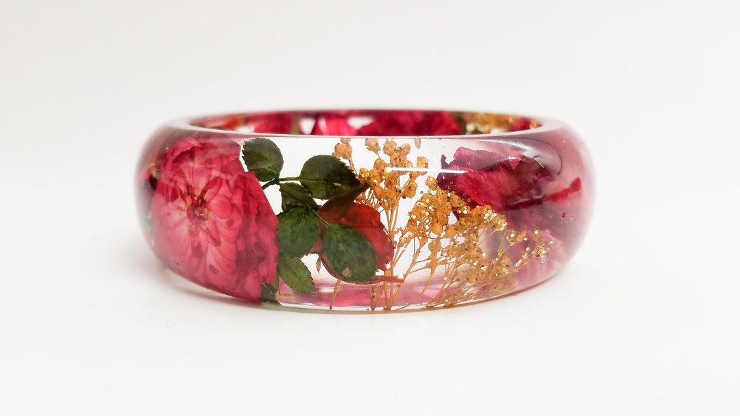 Rose Jewelry, Real Flower Bangle, Real Flower Bracelet, Resin Bracelet