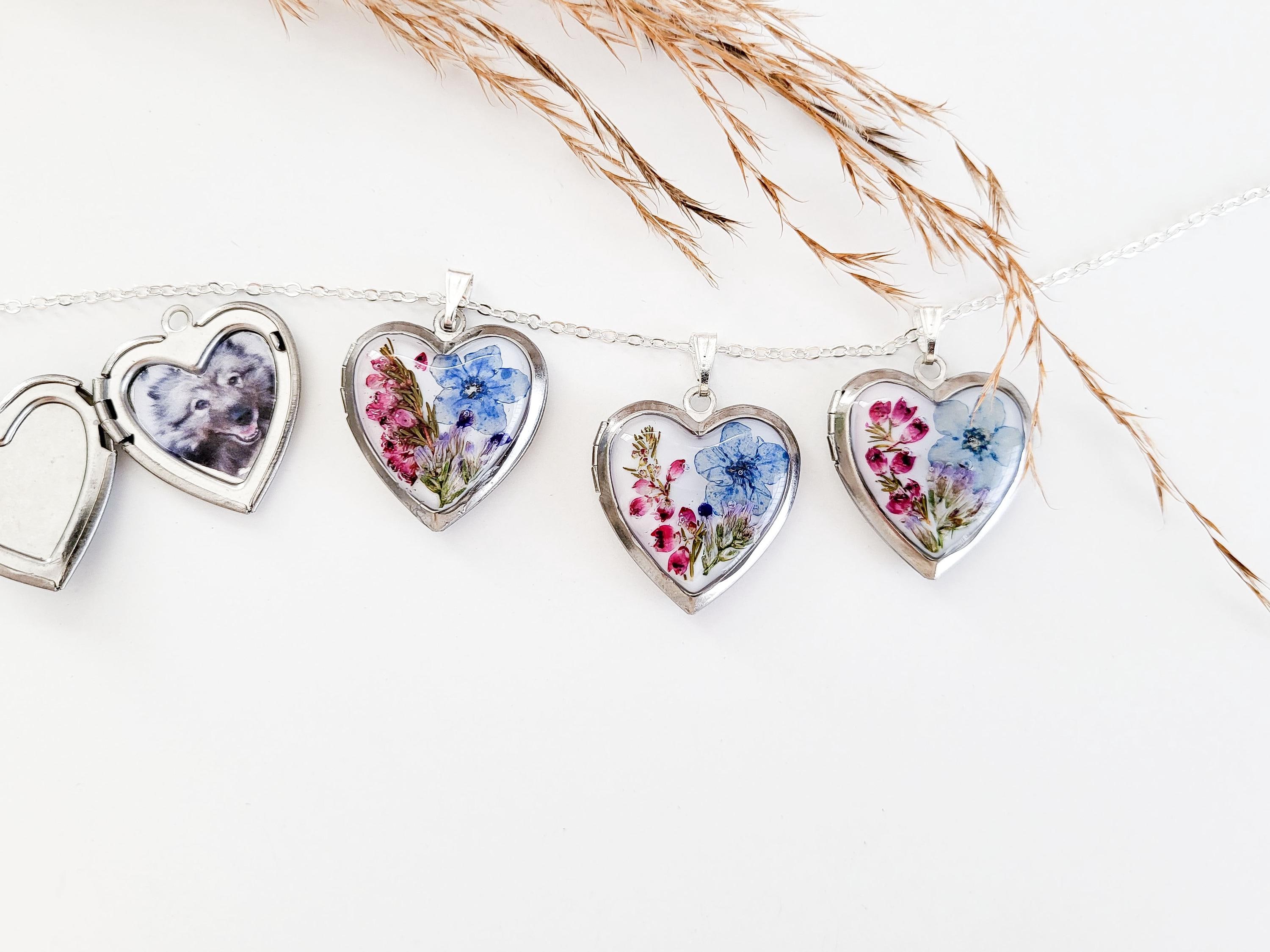 Heart Locket Necklace With Real Flowers, Custom Photo Keepsake ...