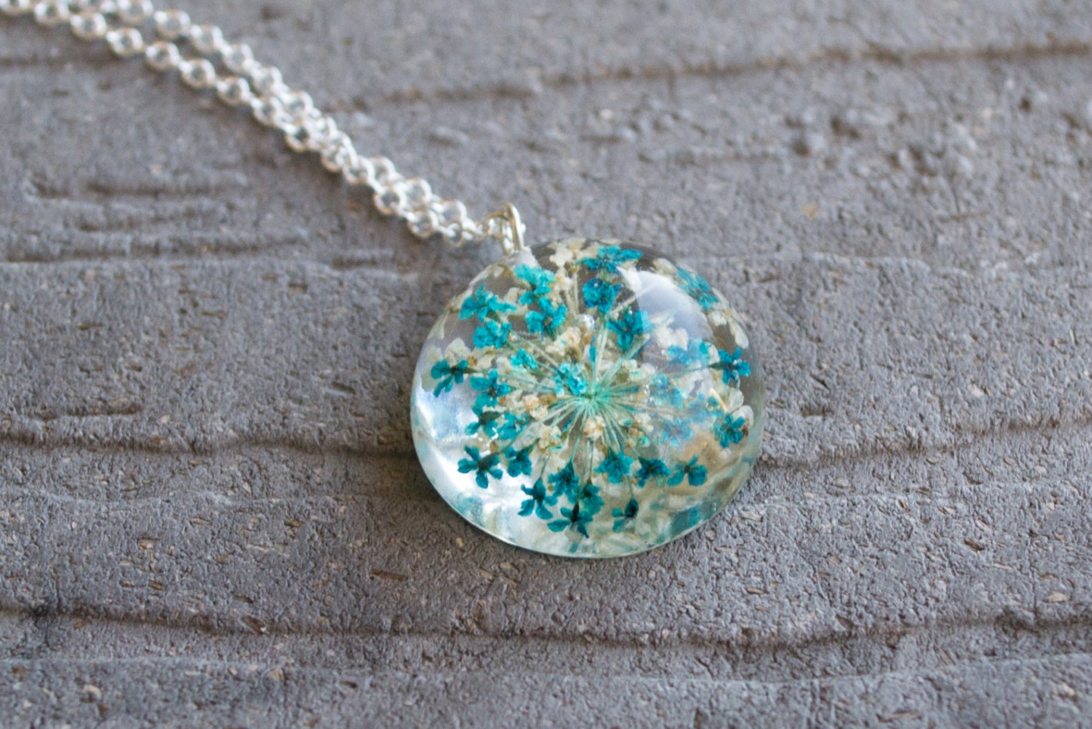 Blue Resin Necklace Real Flower Necklace Resin Jewelry Etsy