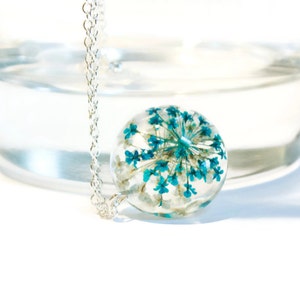 blue resin necklace, real flower necklace, resin jewelry, resin flower necklace, nature inspired necklace, real flower, resin pendant gift image 1