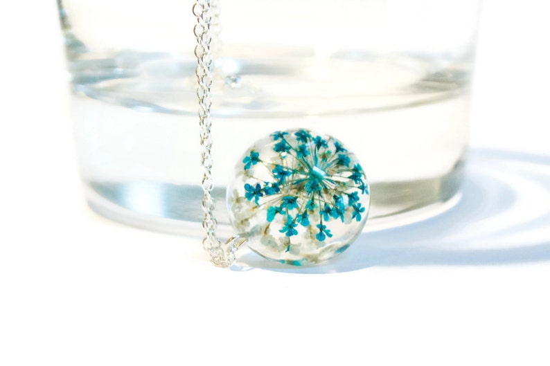 blue resin necklace, real flower necklace, resin jewelry, resin flower necklace, nature inspired necklace, real flower, resin pendant gift image 1