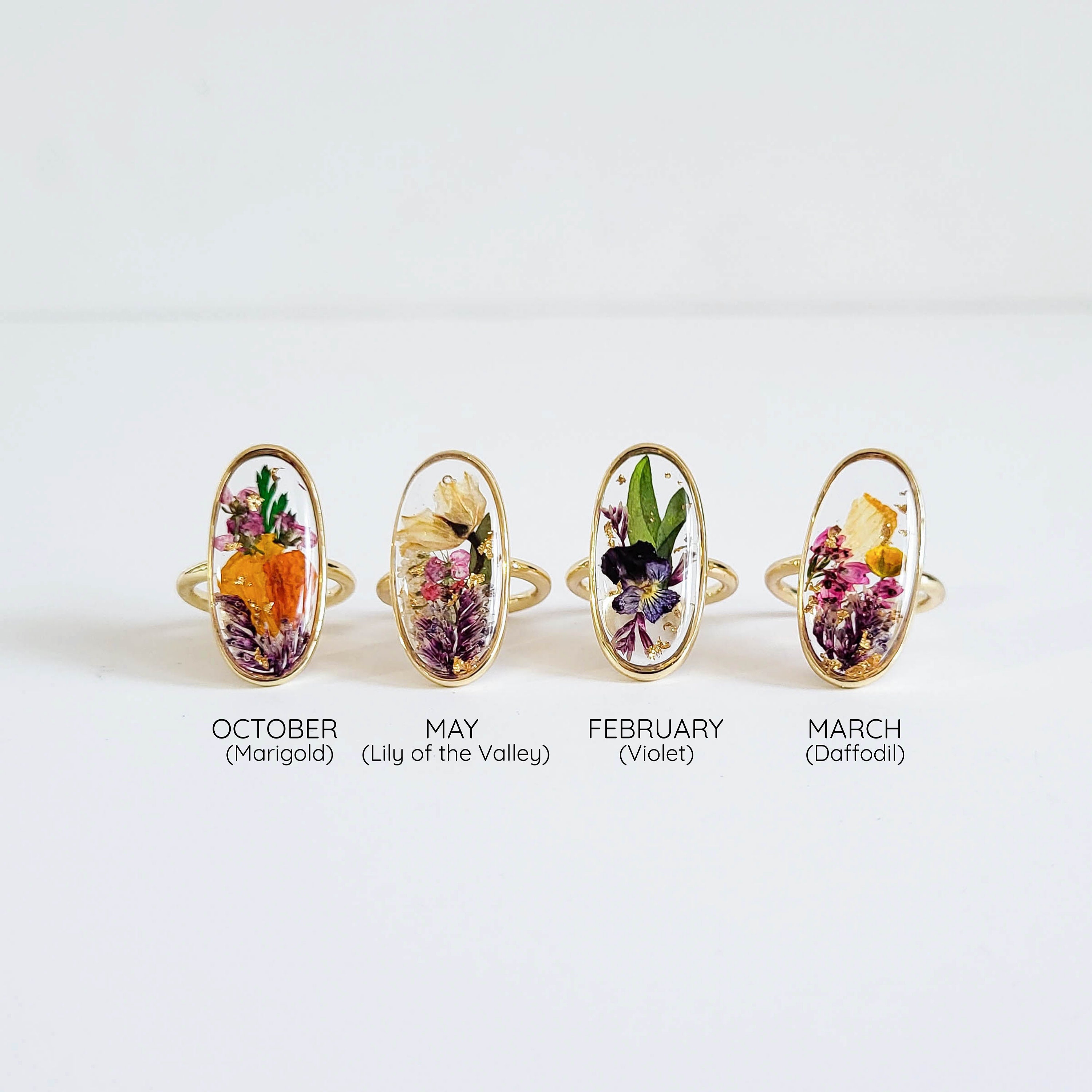 Personalized birth flower ring, birth month flower jewelry, personalized birthday gift for her, nature inspired ring, custom resin ring