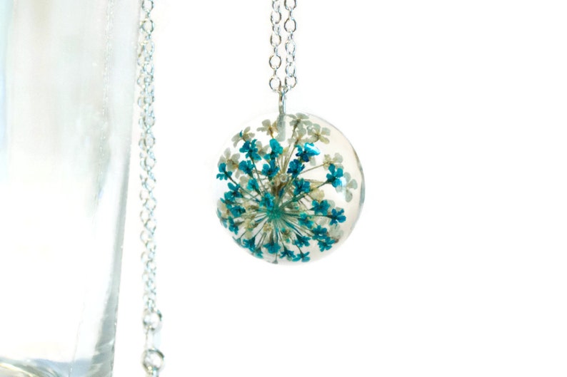 blue resin necklace, real flower necklace, resin jewelry, resin flower necklace, nature inspired necklace, real flower, resin pendant gift image 2