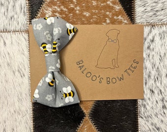 Bumble Bee Gray Dog Bow Tie