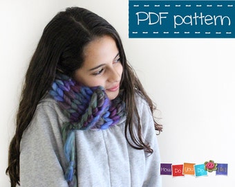 PDF Knitting Pattern Scarf , Chunky Yarn Infinity Scarf , Cowl Pattern , Easy Knitting Instant Download PDF, Chunky Yarn Pattern, Bulky Yarn