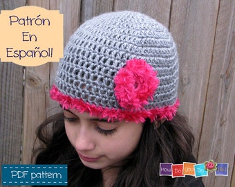 Gorro Juvenil Flor , Spanish Pattern For Hat , Patrón en Español , Español Tutorial , Patrón de Crochet PDF , Tamaño juvenil, Photo Tutorial