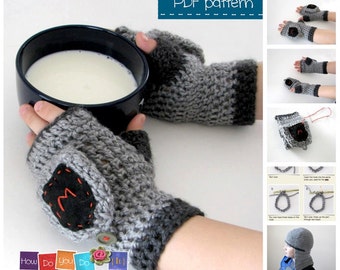 Knight Mittens , Crochet Pattern , Fingerless Knight Gloves with Flap for boy, Instant Download PDF Pattern, Beginner Crochet Photo Tutorial