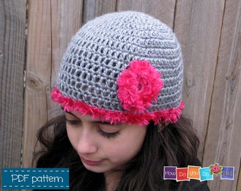 Crochet Hat for Girl Pattern Photo Tutorial , Beanie for Girl with flower , Instant Download PDF Pattern , Beginner Crochet , How to Crochet