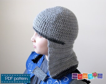 PDF Häkelanleitung Ritter Helm, Ritter Wintermütze für Jungen, Beanie für Jungen, Sofort Download PDF Anleitung, Anfänger Foto Anleitung