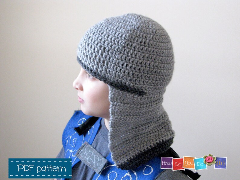 DIY Halloween Knight Costume , Knight Helmet , Crochet Pattern , Hat For Boy, Beanie For Boys, Instant Download PDF , Crochet Photo Tutorial image 2