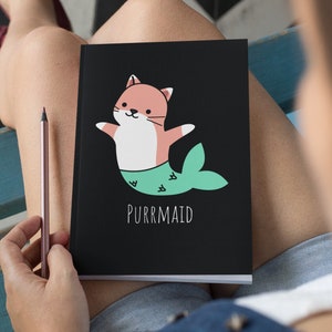 Purrmaid Funny Cat Mermaid Journal, Dream Diary, Writers Gift, Blank Notebook, Planner, Diary, 7x9 inches image 1