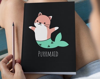 Purrmaid - Funny Cat Mermaid Journal, Dream Diary, Writers Gift, Blank Notebook, Planner, Diary, 7x9 inches