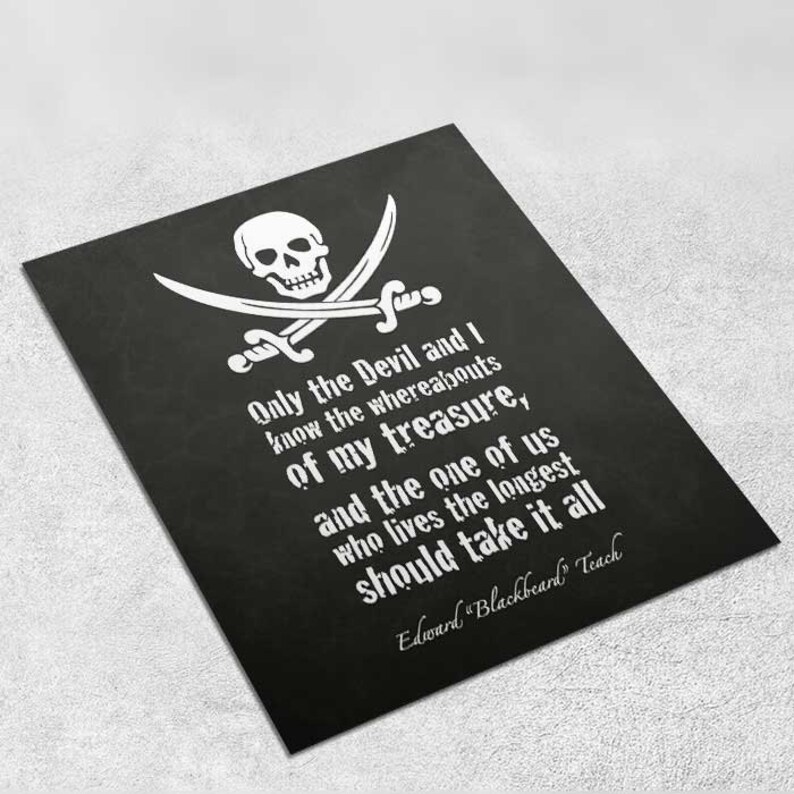 Pirate Art Print Poster Treasure Blackbeard PRINTABLE 8x10 inches Wall Decor, Pirate Party Print, Home Decor, Pirate Gift image 2