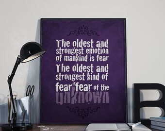 Gothic Art Print - Fear - HP Lovecraft Quote PRINTABLE 8x10 inches - Wall Decor, Inspirational Print, Home Decor, Gothic Gift, fear Quote