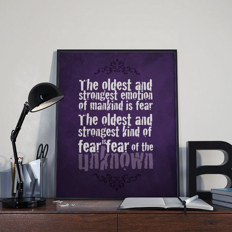 Gothic Art Print Fear HP Lovecraft Quote PRINTABLE 8x10 inches Wall Decor, Inspirational Print, Home Decor, Gothic Gift, fear Quote image 1