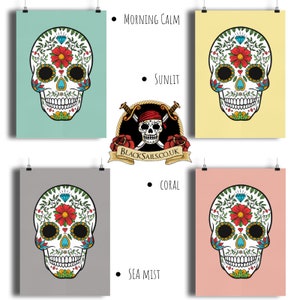 Day Of The Dead Sugar Skull Print Quality GICLEÉ 13 colour options, Dia de Muertos Wall Art Home Decor, Kitchen Art Children's Room A4 A3 A2 image 5