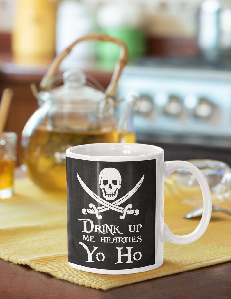 Pirate Mug, Drink Up Me Hearties Yo Ho, Coffee Mug, Tea Gift, Pirate Gift Idea, Rum gift, Standard size 11 oz Mug image 5