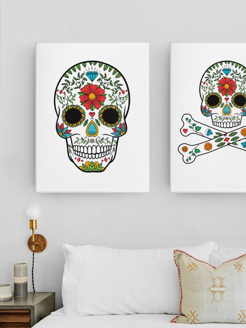 Day Of The Dead Sugar Skull Print Quality GICLEÉ 13 colour options, Dia de Muertos Wall Art Home Decor, Kitchen Art Children's Room A4 A3 A2 image 4