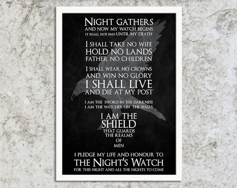 The Nights Watch Oath Game of Thrones Art Print Poster Etsy