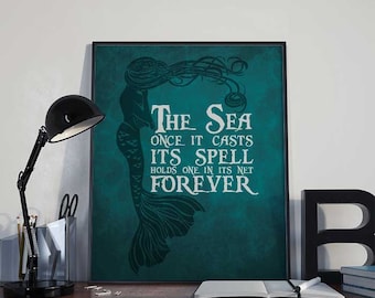The Sea Once it Casts its Spell - Mermaid Art Print Poster PRINTABLE 8x10 inches Wall Decor, Inspirational Print, Green Decor, Mermaid Gift