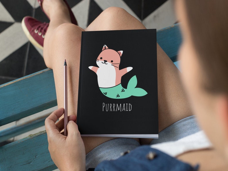 Purrmaid Funny Cat Mermaid Journal, Dream Diary, Writers Gift, Blank Notebook, Planner, Diary, 7x9 inches image 1