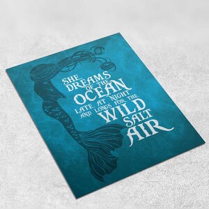 Mermaid Art Print Poster She Dreams of the Ocean PRINTABLE 8x10 inches Wall Art Turquoise Blue, Inspirational Print, Home Decor, Gift image 2