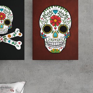 Day Of The Dead Sugar Skull Print Quality GICLEÉ 13 colour options, Dia de Muertos Wall Art Home Decor, Kitchen Art Children's Room A4 A3 A2 Red