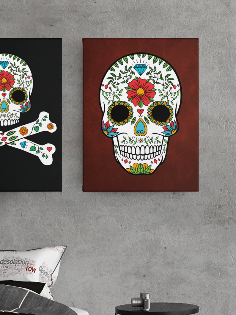 Day Of The Dead Sugar Skull Print Quality GICLEÉ 13 colour options, Dia de Muertos Wall Art Home Decor, Kitchen Art Children's Room A4 A3 A2 Red