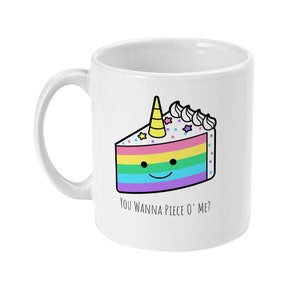 Rainbow Unicorn Mug, You Want A Piece Of Me Cake, Coffee Mug, Tea Mug, Cute Rainbow Mug, LGBTQ Pride Gift, Office Mug, Standard 11 oz image 1
