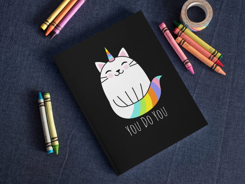 You Do You Funny Cat Unicorn Journal, Dream Diary, Writers Gift, Blank Notebook, Planner, Diary, 7x9 inches image 1