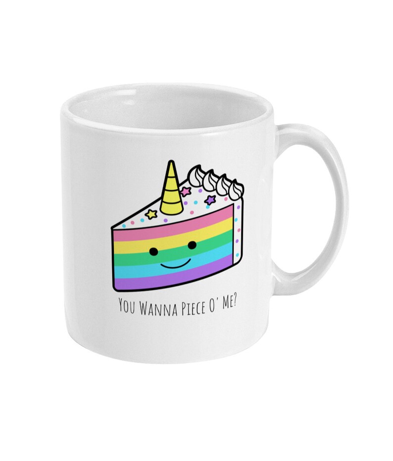 Rainbow Unicorn Mug, You Want A Piece Of Me Cake, Coffee Mug, Tea Mug, Cute Rainbow Mug, LGBTQ Pride Gift, Office Mug, Standard 11 oz image 3