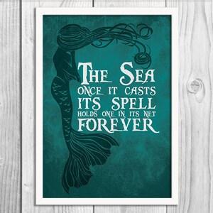 The Sea Once it Casts its Spell Mermaid Art Print Poster PRINTABLE 8x10 inches Wall Decor, Inspirational Print, Green Decor, Mermaid Gift image 3