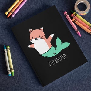Purrmaid Funny Cat Mermaid Journal, Dream Diary, Writers Gift, Blank Notebook, Planner, Diary, 7x9 inches image 3