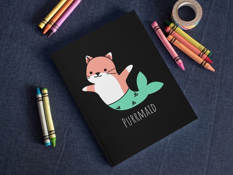 Purrmaid Funny Cat Mermaid Journal, Dream Diary, Writers Gift, Blank Notebook, Planner, Diary, 7x9 inches image 3