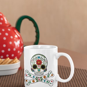 Sugar Skull Mug, Day Of The Dead Mug, Pirate Mug, Coffee Mug, Tea Mug Pirate Gift, Dia de Muertos Gift Mug Standard 11 oz Mug image 9
