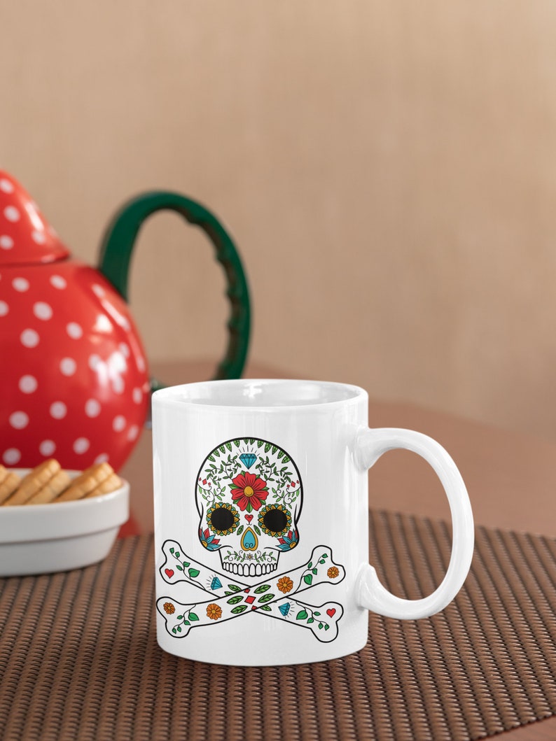 Sugar Skull Mug, Day Of The Dead Mug, Pirate Mug, Coffee Mug, Tea Mug Pirate Gift, Dia de Muertos Gift Mug Standard 11 oz Mug image 9