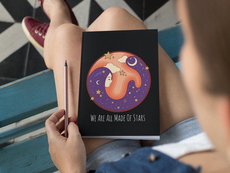 We are all Made of Stars Notebook Girl Dream Diary, Journal, Writers Gift, Blank Notebook, Planner, Diary, 7x9 inches image 2