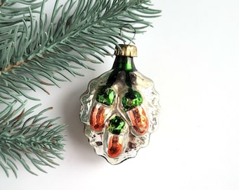 Acorns, Oak Tree Leaf glass ornament, Soviet Glass Christmas tree decorations, Soviet Glass Christmas ornament, USSR, Soviet, 60s