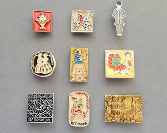 Folk art Pins, Badge, Pick from set, Vintage collectible badge, Traditional Craft, Horse, Soviet Pin, Made in USSR, 1980s