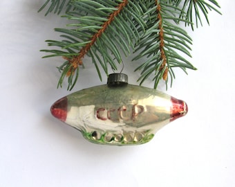 ZEPPELIN Glass Vintage Russian Christmas Ornament DIRIGIBLE Xmas Silver Red Green Decor New Year Blimp tree decor Airship Soviet USSR