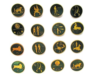 Astrological signs, Pins, Zodiac, Vintage badge, Pick your pin, Soviet Vintage Pin, Round Pin, Soviet Pin, Green, Soviet Badge, USSR