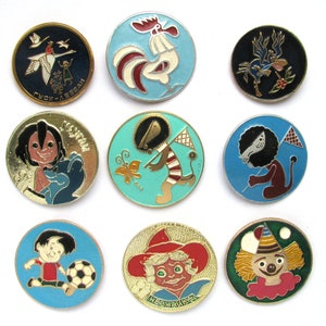 Set sowjetkarikatur, Charaktere, Kinderabzeichen, Set, Tier, Runde Anstecknadel, Vintage Abzeichen, Sowjetunion Pin, Anstecknadel, UdSSR