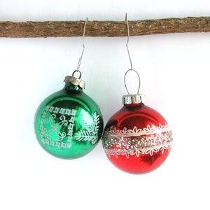 Christmas Balls, GDR, German Christmas tree decorations, Set of 2, Glass ornaments, Christmas baubles, New Year, Germany, 80s