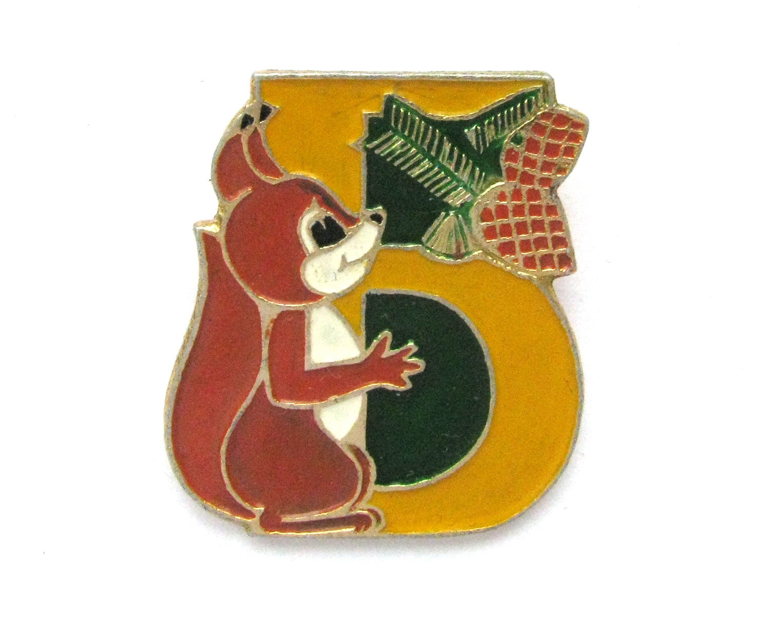 リスのピンバッジ、ソビエトヴィンテージピンバッジ、文字、動物