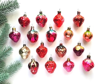 Berry Glass Christmas ornaments, Strawberry, Soviet Glass Christmas tree decorations, Berry glass ornament, Vintage, Soviet, USSR, 70s, 80s