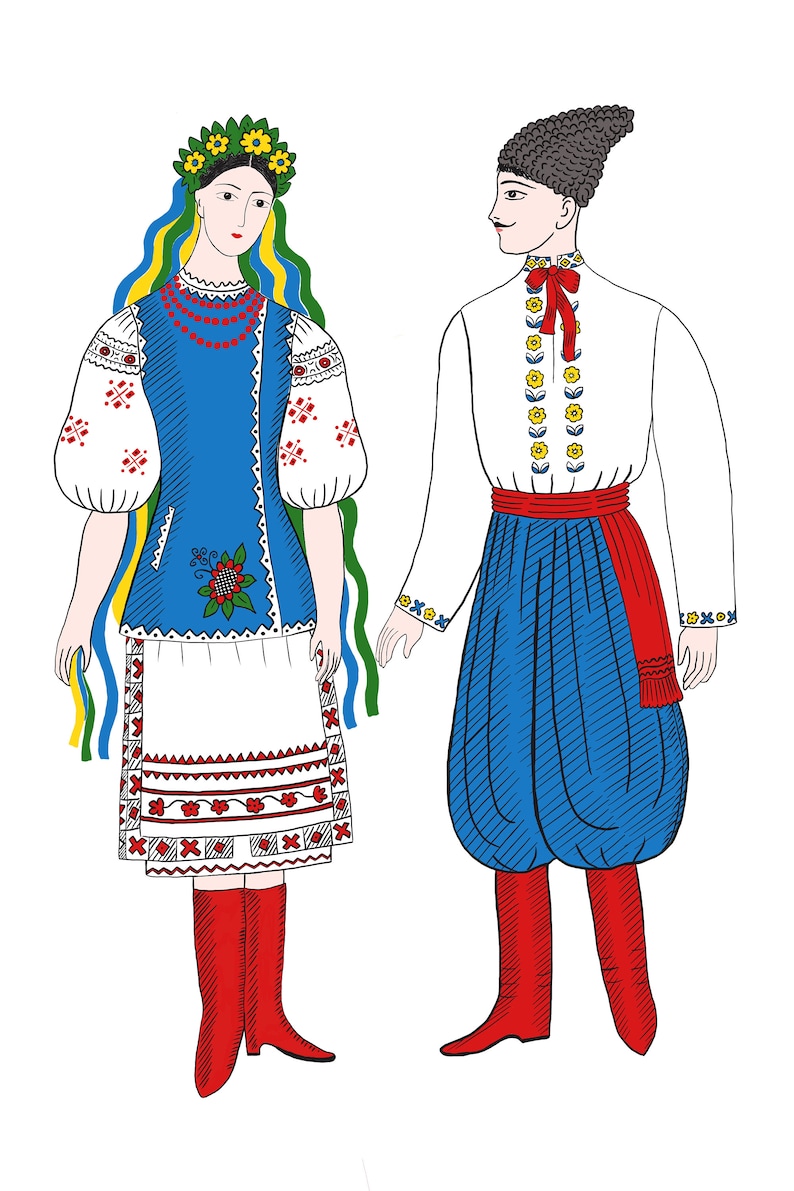 Ukrainian traditional clothes, Folk costumes, Digital Download, Stand with Ukraine, Illustration, Solidatity with Ukraine image 3