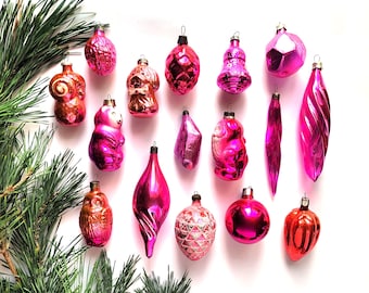 Soviet Glass Christmas ornaments, Wallnut, Sphere, Cone, Animal, Vintage Xmas decorations, USSR, 1970s, 1980s