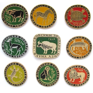 Moscow Zoo Pin, Badge, Fauna, Africa, Asia, Animals, Set, Turtle, Lion, Soviet Vintage Pins, Vintage Badges, Soviet Pins, USSR, Russian