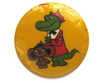 Cheburashka and Crocodile Gena, Character from soviet cartoon, Vintage collectible badge, Soviet Pin, Vintage Badge, Made in USSR, 1970s